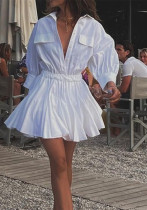 Women's Casual Cotton Turn-Down Collar 3/4 Sleeve A-Line Shirt Dress Women's Casual Cotton Turn-Down Collar 3/4 Sleeve A-Line Shirt Dress