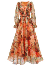 Elegant Women's Long-Sleeve V-Neck Ruffled Formal Party Mesh Evening Gown Elegant Women's Long-Sleeve V-Neck Ruffled Formal Party Mesh Evening Gown