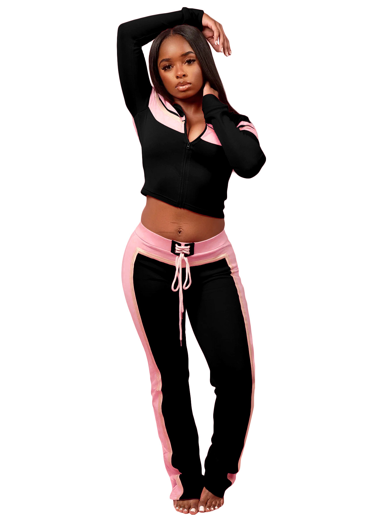 Fashionable Women's Printed Patchwork Long-Sleeve Three-Piece Pants Set