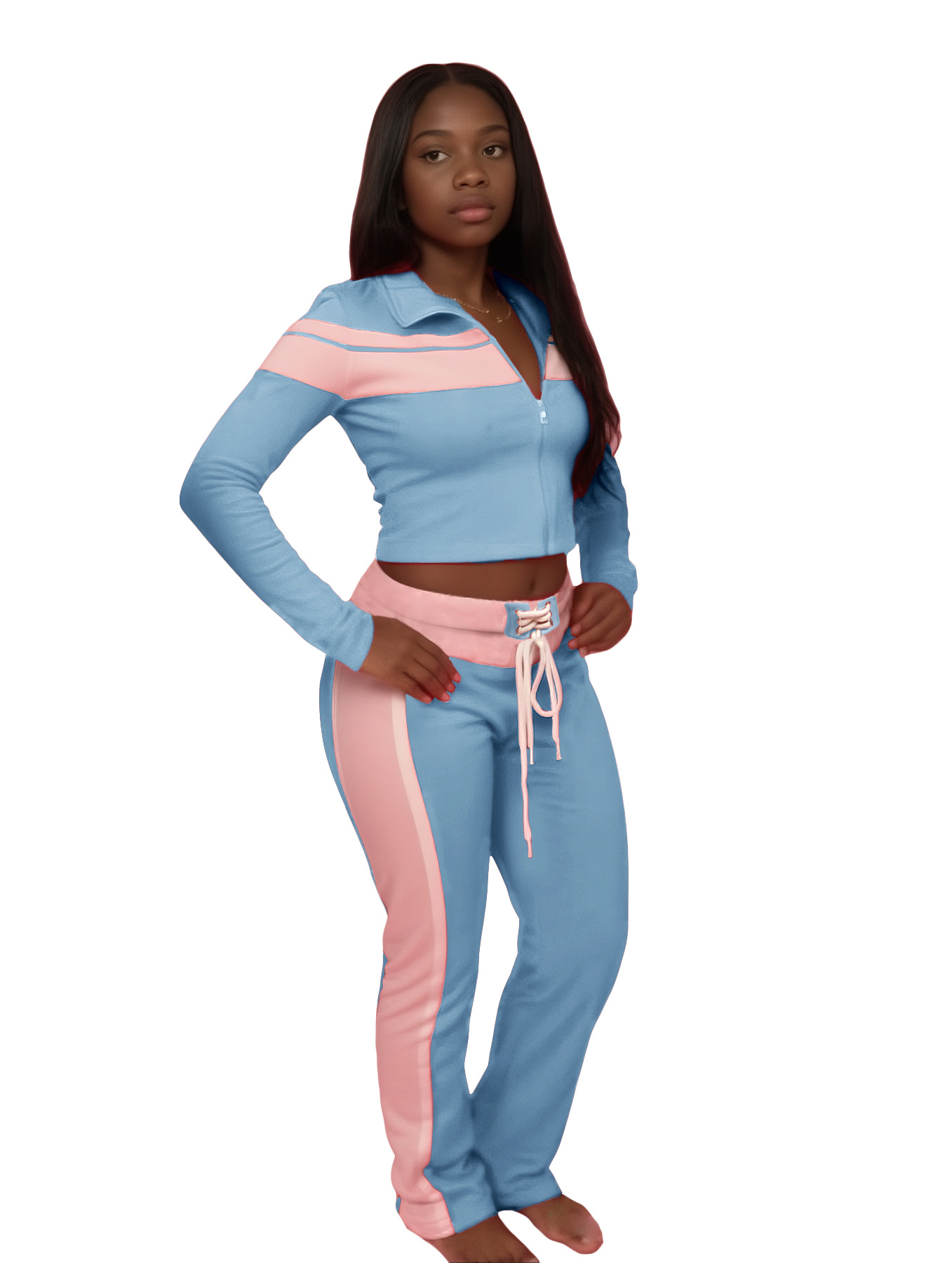 Fashionable Women's Printed Patchwork Long-Sleeve Three-Piece Pants Set