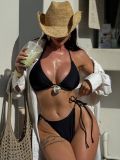 Solid Color Bikini Lace-up Swimsuit with Shell Detail