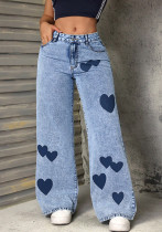 Loose Heart Print Women's Denim Pants Loose Heart Print Women's Denim Pants