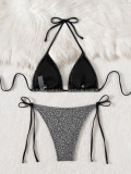 Sexy Bikini Two-Piece Solid Color Lace-up Halter Neck Swimsuit