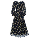 Elegant Women's Long-Sleeve V-Neck Ruffled Formal Party Mesh Evening Gown