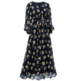 Elegant Women's Long-Sleeve V-Neck Ruffled Formal Party Mesh Evening Gown