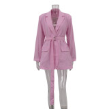 Linen Turn-Down Collar Long-Sleeve Tie-Front Shirt Dress