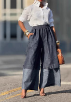 Street Style Patchwork Color-Block Wide-Leg Denim Pants Street Style Patchwork Color-Block Wide-Leg Denim Pants