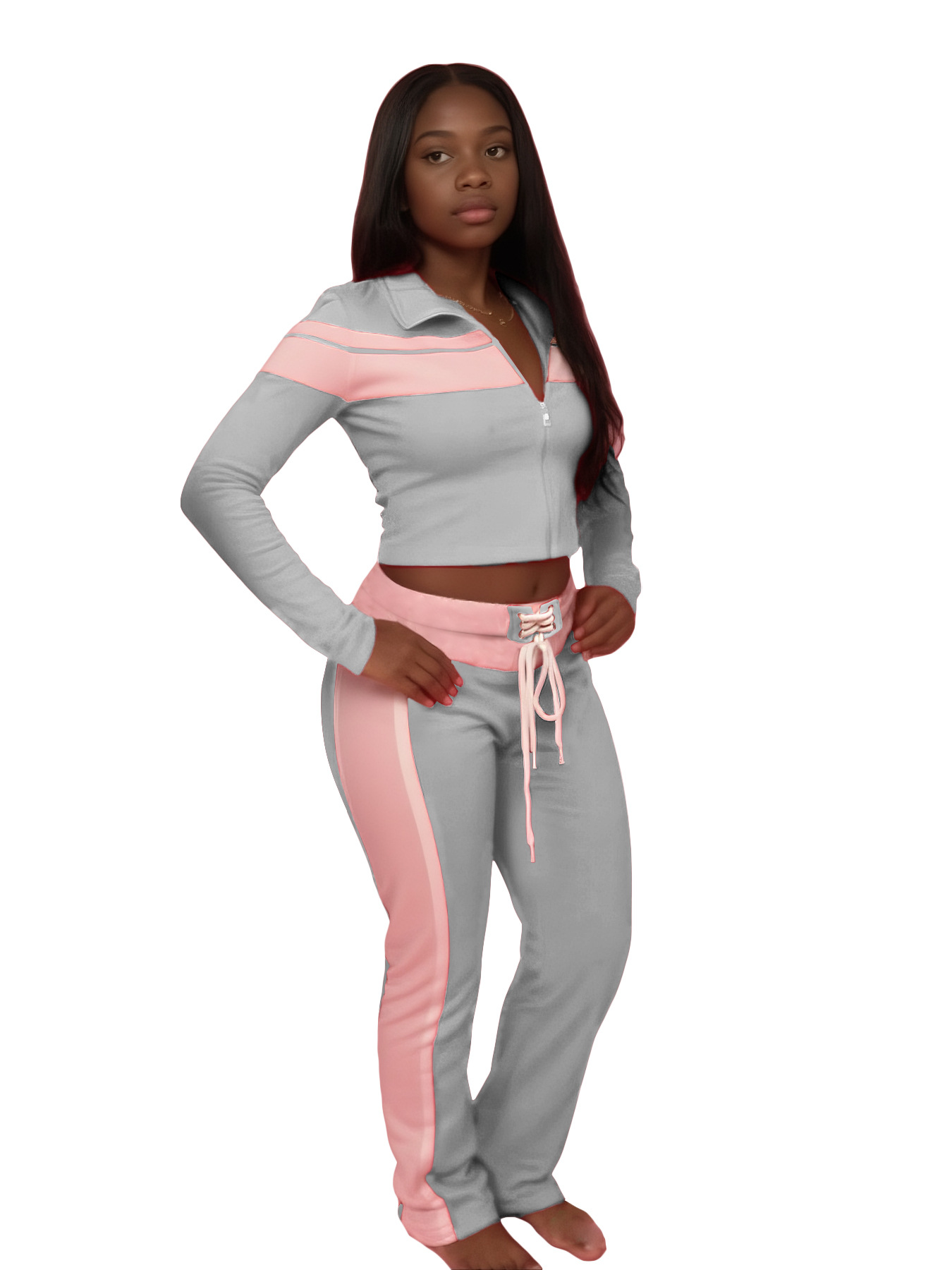 Fashionable Women's Printed Patchwork Long-Sleeve Three-Piece Pants Set