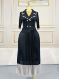 Plus-Size Women's Ruffled African Print Fake Two-Piece Color-Block Pleated Dress