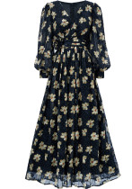 Elegant Women's Long-Sleeve V-Neck Ruffled Formal Party Mesh Evening Gown Elegant Women's Long-Sleeve V-Neck Ruffled Formal Party Mesh Evening Gown