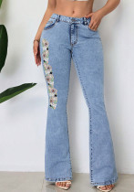Embroidered Retro High-Waist Bell Bottom Denim Pants Embroidered Retro High-Waist Bell Bottom Denim Pants