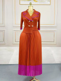 Plus-Size Women's Ruffled African Print Fake Two-Piece Color-Block Pleated Dress