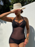 Women Cover-up Black Bikini Swimsuit Set