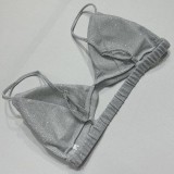 Women shiny blazer jacket underwear straight pants three-piece