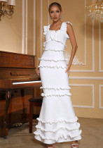 Women ruffled backless square neck bandage fishtail evening dress Women ruffled backless square neck bandage fishtail evening dress