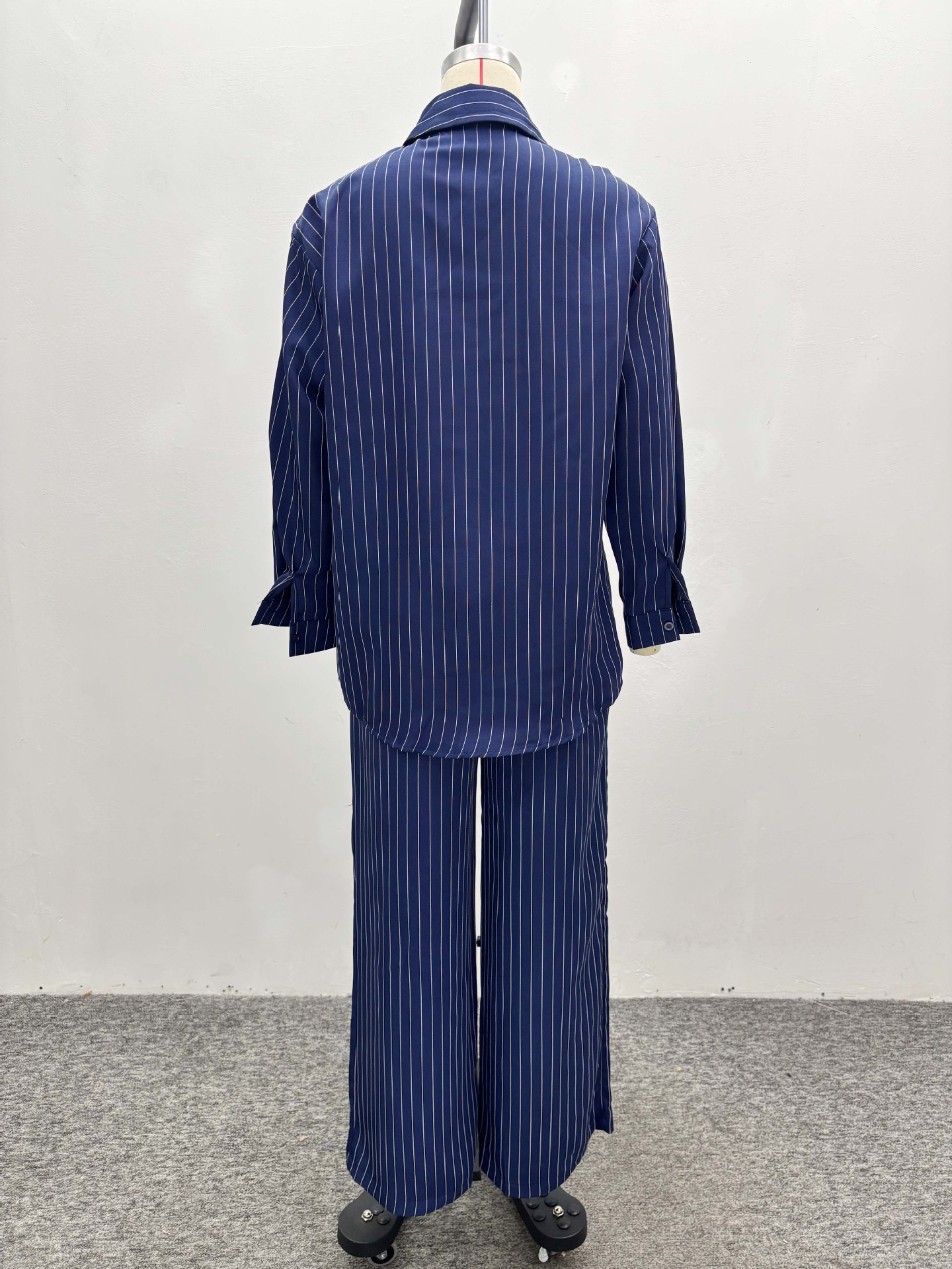 Women French Stripe Casual Long Sleeve Shirt Pants Two-piece Set