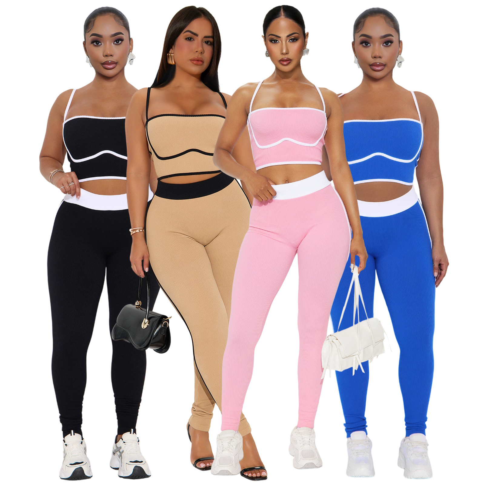 Women Sports Suspender Top and Pants Two-Piece Set