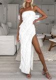 Women Summer Sexy Side Slit Irregular Bodycon Strapless Dress