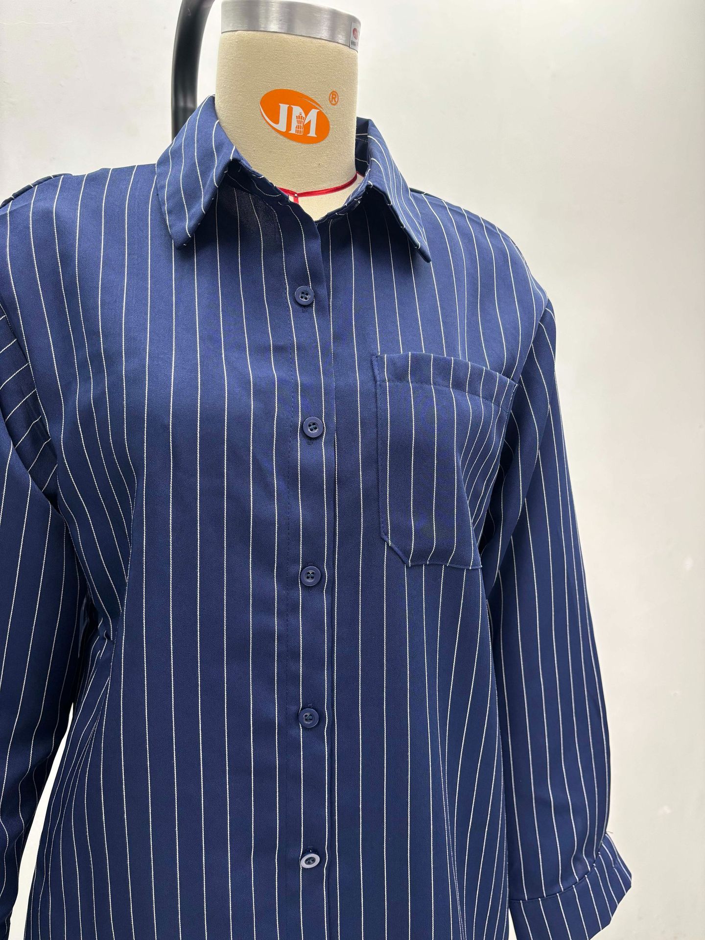 Women French Stripe Casual Long Sleeve Shirt Pants Two-piece Set