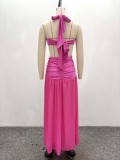 Women Hot and Sexy Halter Neck Strapless Top Slit Skirt Two-piece Set