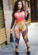 Women Body Painting Print Round Neck Long Sleeve Leg-Connected Jumpsuit