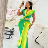 Women Patchwork pleated hollow V-neck Lace-Up Bodycon dress