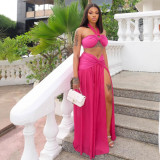 Women Hot and Sexy Halter Neck Strapless Top Slit Skirt Two-piece Set
