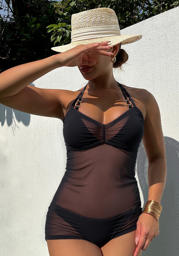 Women Cover-up Black Bikini Swimsuit Set
