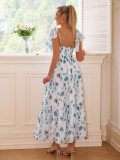 Women printed lace-up v-neck dress
