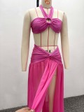 Women Hot and Sexy Halter Neck Strapless Top Slit Skirt Two-piece Set