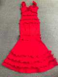 Women ruffled backless square neck bandage fishtail evening dress