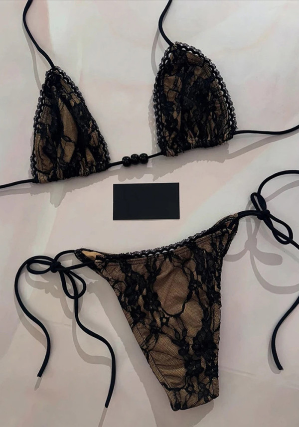 Women Sexy Lace Lace-Up Bikini Swimsuit