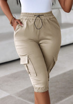 Women elastic waist pocket Cargo shorts