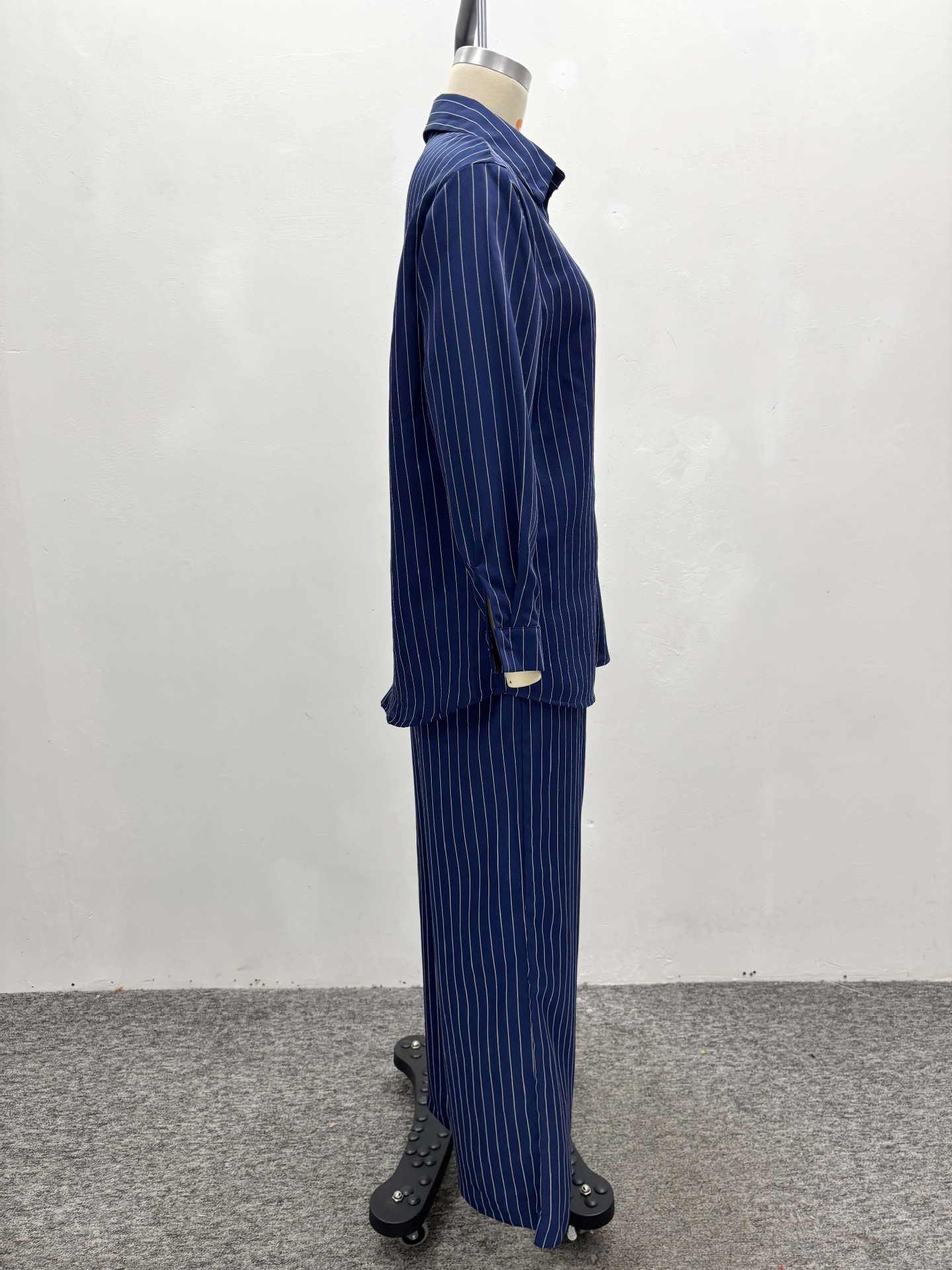 Women French Stripe Casual Long Sleeve Shirt Pants Two-piece Set