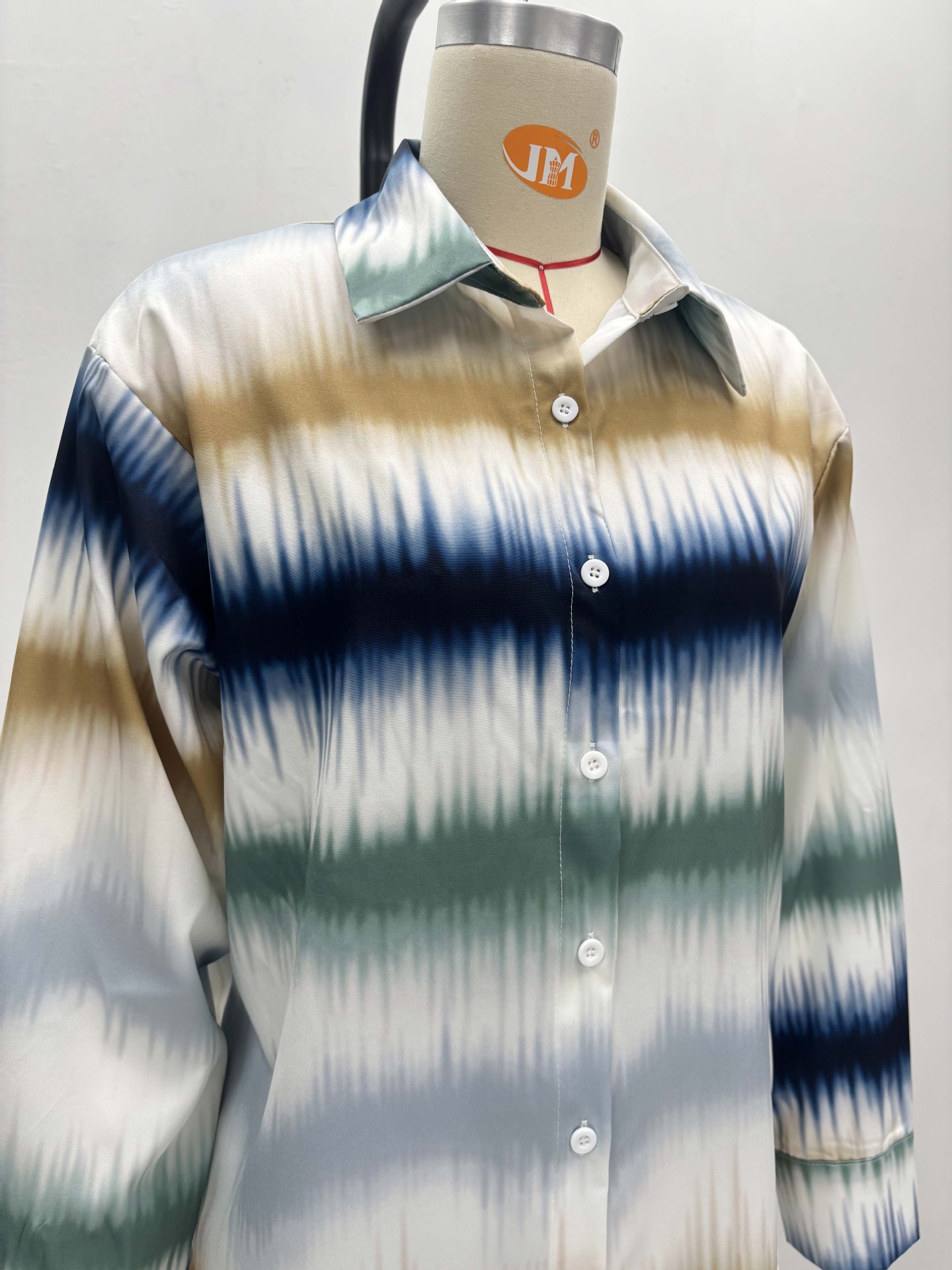 Plus Size Women Casual Printed Long Sleeve Shirt Pants Two-piece Set