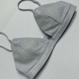 Women shiny blazer jacket underwear straight pants three-piece