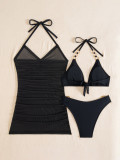 Women Cover-up Black Bikini Swimsuit Set