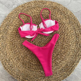 Women Sexy Bikini Solid Two Pieces Swimsuit
