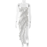 Women Summer Sexy Side Slit Irregular Bodycon Strapless Dress