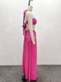 Women Hot and Sexy Halter Neck Strapless Top Slit Skirt Two-piece Set