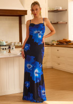 Women printed suspender maxi dress