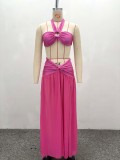 Women Hot and Sexy Halter Neck Strapless Top Slit Skirt Two-piece Set