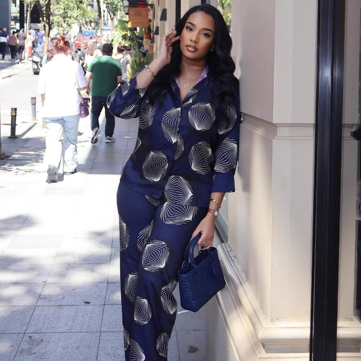 Plus Size African Women Printed Shirt and trousers two-piece set