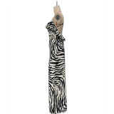 Women autumn zebra print slit lace see-through sexy holidays Dress