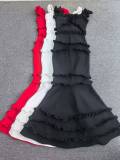 Women ruffled backless square neck bandage fishtail evening dress