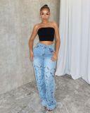Women Spring Summer Sexy Ripped Washed Denim Pants