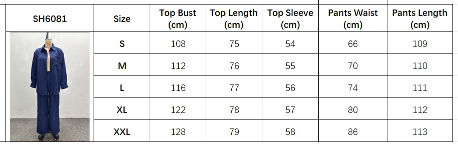 Women French Stripe Casual Long Sleeve Shirt Pants Two-piece Set