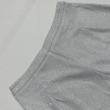 Women shiny blazer jacket underwear straight pants three-piece