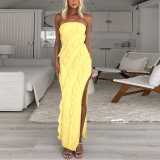 Women Summer Sexy Side Slit Irregular Bodycon Strapless Dress