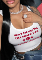 Women Open Collar Letter Print Ribbed Letter Print Top Women Open Collar Letter Print Ribbed Letter Print Top